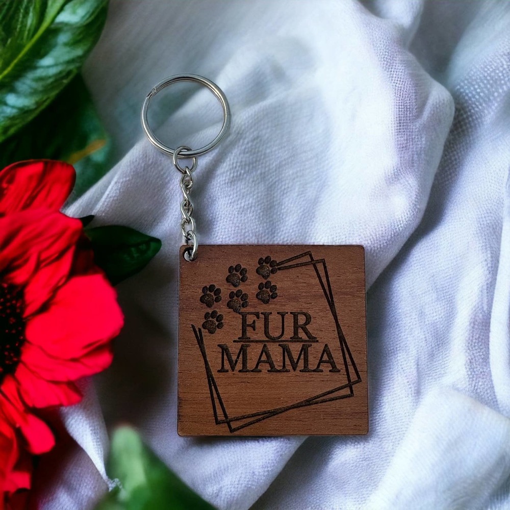 Fur Mama Wood Keychain